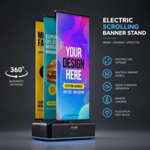 Custom PVC Vinyl Banner with Electronic Scrolling Roll-Up Stand UV Printing Indoor Outdoor Advertising