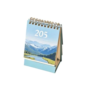 Custom Paper Art Mountain Landscape Desk Calendar with Wire-o Binding and Photo Frame