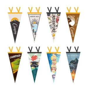 Custom Pattern Felt Outdoor Triangle Pennant Flag Banner with Hanging Wind Rope for Camping