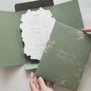 Custom Personalized Cotton 3D Embossed Wedding Invitation Thank You Card Envelope with Unique Shape Packaging Label