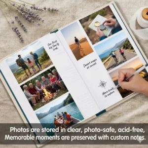 Custom Photo Album Embossed Linen Holds 200 4×6 Photos With Lined Memo Pages Plastic Pocket Memory Book For Gift