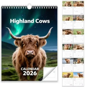 Custom Photo Wall Calendar with Animal Cow Prints, 12 pt Gloss Paper Cover, 26 Pages, Metal Coil Binding