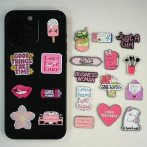 Custom Pink Girl Power Phone Stickers Fashion Arabic Theme Soft Enamel Phone Decals Factory