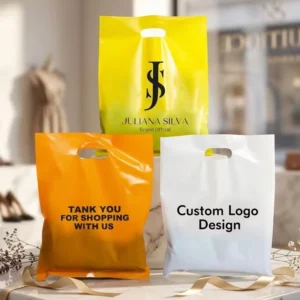 Custom Plastic Die-Cut Handle Bag Printed Pink Eco-Friendly Shopping Bag