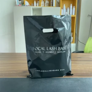 Custom Plastic Merchandise Retail Bags LDPE Die-Cut Patch-Handle Shopping Bag with Custom Printed Logo
