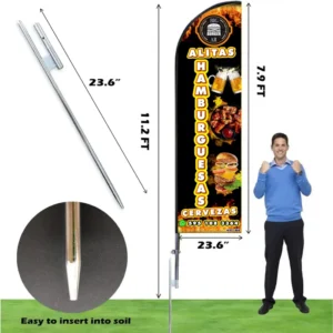 Custom Polyester Beach Feather Flag Banner with Aluminum Pole and Ground Spike for Outdoor Displays