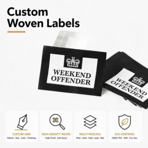 Custom Polyester Woven Clothing Neck Labels, High-Density Jacquard, Black and White