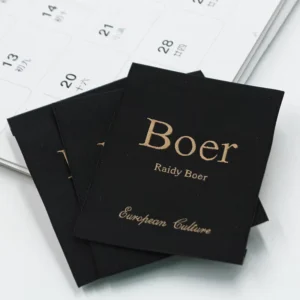 Custom Polyester Woven Garment Size Labels, Black with Gold
