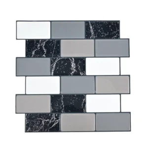Custom Print PVC Brick Pattern Wall Sticker 3D Black and White Classic Marble Tile Wall Sticker for Kitchen Decoration