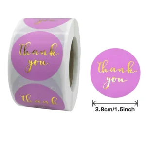 Custom Printed 500 Pcs Per Roll Waterproof Adhesive Rose Gold Foil Stickers 25 mm Diameter Thank You Labels PP