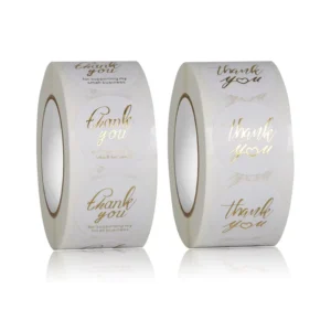 Custom Printed 500PCS Per Roll Waterproof Adhesive Rose Gold Foil 25mm Thank You Labels PP