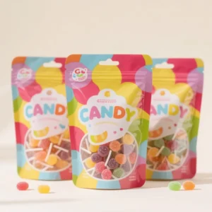 Custom Printed Aluminum Resealable Stand-Up Pouch Plastic Candy Bag Ziplock Bags for Food with Clear Window