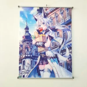 Custom Printed Anime Fabric Wall Scroll Poster with Plastic or Aluminum Rod