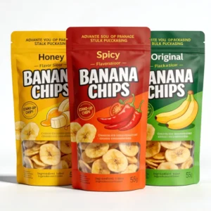 Custom Printed Banana Chips Resealable Stand-Up Zipper Pouch Bags