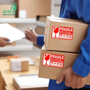Custom Printed Barcode and Fragile Warning Self-Adhesive Carton Labels