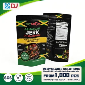 Custom Printed Black Spice and Seasoning Stand-Up Pouch with Zipper for Marinade Mix and Meal Kits