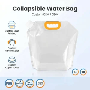 Custom-Printed Collapsible Water Container Bag with Valve for Camping and Hiking, BPA-Free Clear Plastic