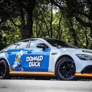 Custom Printed Comic Style PVC Car Wrap Film Low-Tack Adhesive for Car Body 0.14mm Thickness
