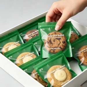 Custom Printed Cookie Packaging Bag with Clear Window Ziplock Resealable Food-Grade Pouch for Single-Serve Bakery Biscuits and Snacks