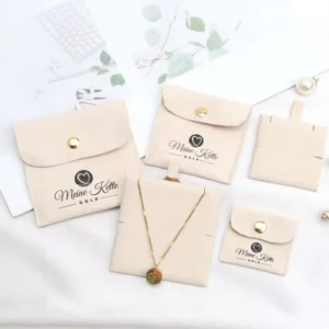 Custom Printed Cream Microfiber Jewelry Pouch with Insert Pad for Necklaces and Earrings