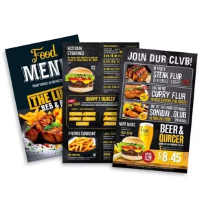 Custom Printed Digital Printing Full Color Menu Flyer with Offset Paper & Cardboard for Restaurant Cafe Bar Commercial Use