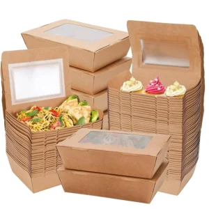 Custom Printed Disposable Kraft Paper Takeaway Box with Window for Fried Chicken, Sandwiches, and Salads