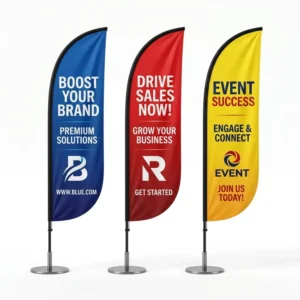 Custom Printed Feather Flag with Aluminum Pole, Red Blue Yellow Polyester, for Advertising