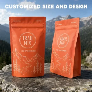 Custom Printed Flat Bottom Zipper Pouch for Coffee Beans and Nuts, Matte Finish Food-Grade Plastic Packaging Bag