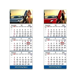 Custom Printed Folding Wall Calendar, 3-Month View, Chinese Calendar for Home and Office