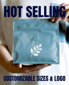 Custom Printed Food-Grade Matte Aluminum Foil Flat-Bottom Coffee Bags with Zipper and Valve, 100g-1kg
