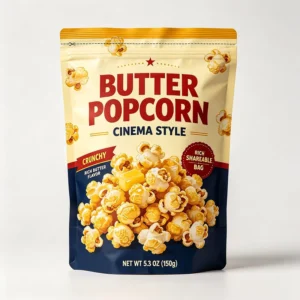 Custom Printed Food-Grade Stand-Up Plastic Pouch, Resealable Zipper Popcorn Bag with Logo