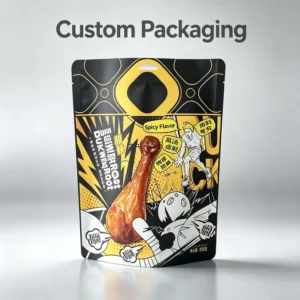 Custom Printed Food-Grade Stand-Up Pouch with Window and Resealable Closure for Spicy Meat Snacks and Deli Food