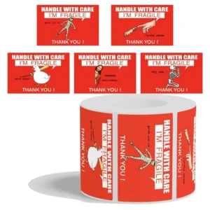 Custom Printed Funny Fragile Warning Sticker Labels Roll Strong Adhesive Barcode Labels for Moving and Packaging
