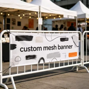 Custom Printed Heavy-Duty Outdoor Polyester Mesh Banner, Ventilated, Durable, with Eyelets