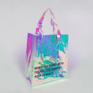 Custom Printed Hologram PVC Laser Shooter Tote Bag Transparent Colorful Plastic Shopping Gift Bag with Handle