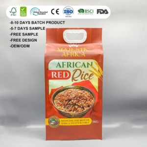 Custom Printed Large-Capacity Plastic Bag with Handle for Red Rice Grain Moisture-Proof Packaging