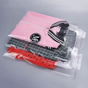 Custom Printed Large Clear Reusable Cello Bags with Self-Sealing Adhesive and Stand-Up Pouch Design