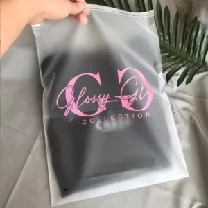 Custom Printed Logo Text Frosted Plastic Zipper Bag for Clothing