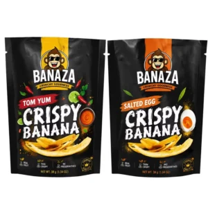 Custom-Printed Matte Black Foil Stand-Up Pouches for Dried Fruit and Banana Chips, Moisture-Proof Food Packaging