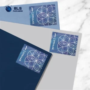 Custom Printed Matte Navy Blue Paper Mailing Envelopes with Stamp Print for Invitations