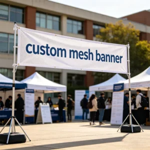 Custom Printed Outdoor Polyester Mesh Banner, Ventilated, UV Resistant, Reinforced Edges