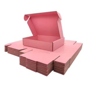 Custom Printed Pink Corrugated Shipping Boxes with Logo, Matte Lamination, and Embossing