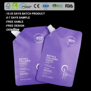 Custom Printed Recyclable Refillable Aluminum Foil Mylar Stand-Up Spout Pouches for Shampoo and Cosmetics, 500ml/2L