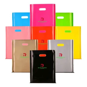 Custom Printed Recycled Plastic Shopping Bags with Handles for Clothing Packaging