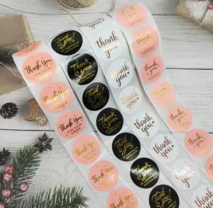 Custom Printed Round Thank You Seal Label Stickers, Gold Stamping, Holographic Packaging