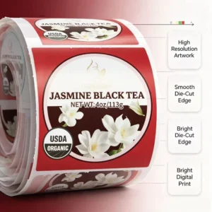 Custom Printed Self-Adhesive Perforated Roll Tea Labels for Jasmine and Black Tea Bags