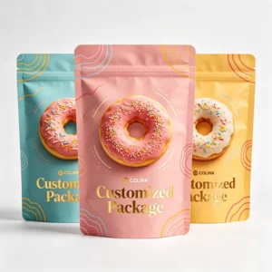 Custom Printed Stand-Up Pouch Mylar Bag with Zipper for Donut Packaging Reusable Resealable Plastic Snack Bag