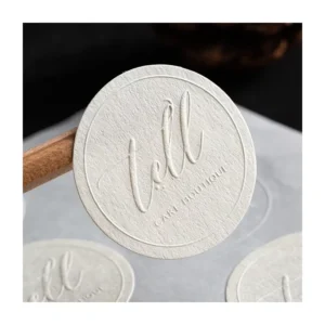 Custom Printed Textured Embossed Matte Circle Sealing Stickers Beige Pure White