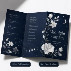 Custom Printed Tri Fold Brochure Silver Foil Stamping Art Textured Paper Custom Logo Folded Leaflet Pamphlet For Brand Catalog