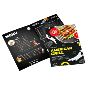 Custom Printed Trifold Takeout Menu for Restaurant